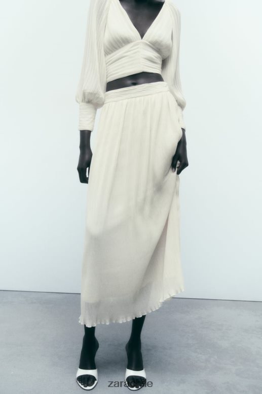 ropa cl Zara mujer falda midi plisada ostra blanca JJ06N4700
