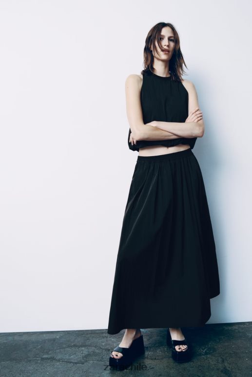 ropa cl Zara mujer falda midi voluminosa negro JJ06N4675