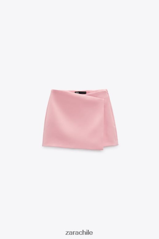 ropa cl Zara mujer falda pantalón asimétrica rosa pastel JJ06N4617