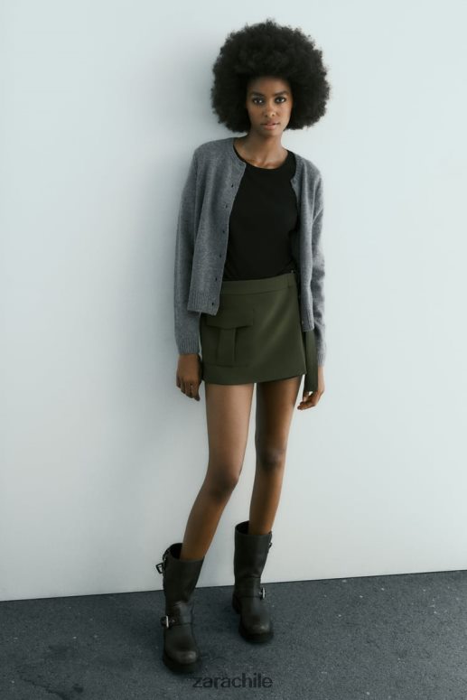 ropa cl Zara mujer falda pantalón cargo con cinturón caqui oscuro JJ06N4542