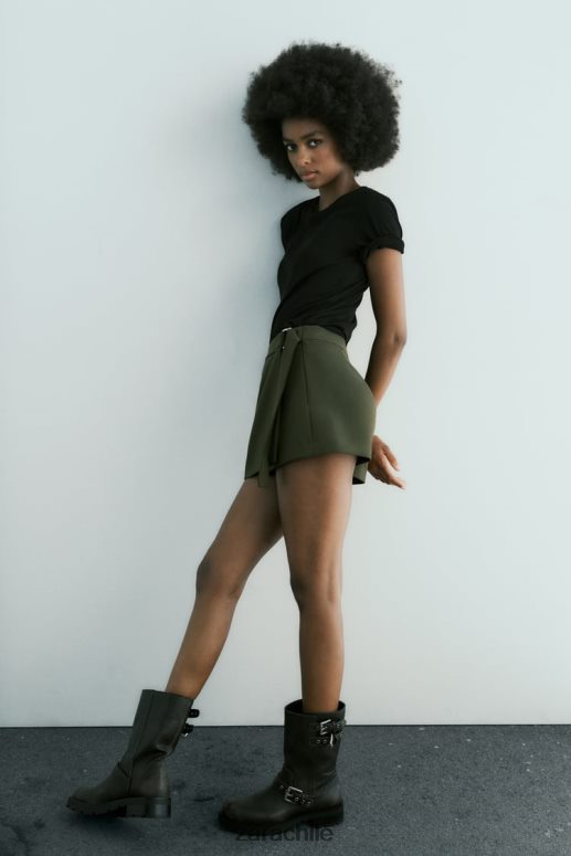 ropa cl Zara mujer falda pantalón cargo con cinturón caqui oscuro JJ06N4542