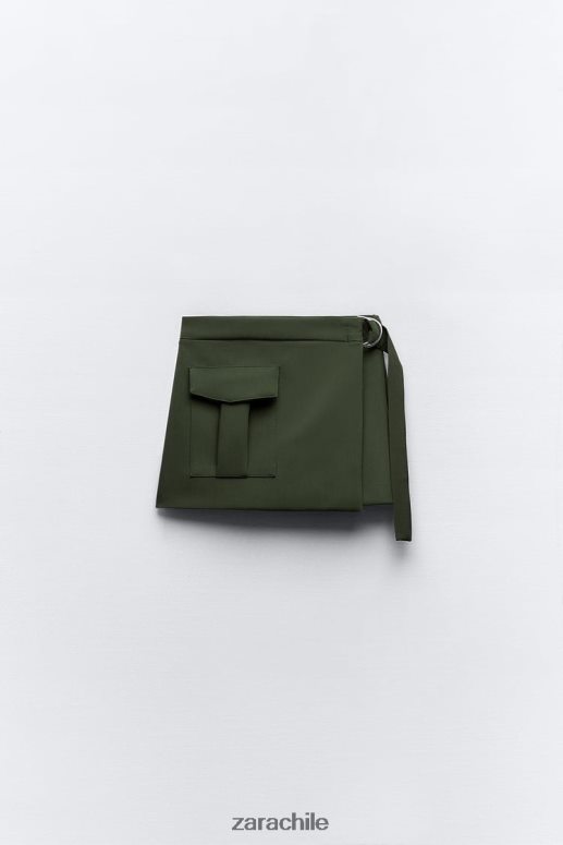 ropa cl Zara mujer falda pantalón cargo con cinturón caqui oscuro JJ06N4542