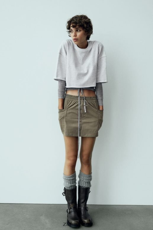 ropa cl Zara mujer falda pantalón de bolsillo caqui oscuro JJ06N4689