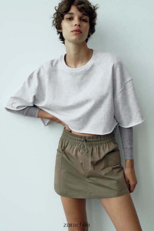 ropa cl Zara mujer falda pantalón de bolsillo caqui oscuro JJ06N4689