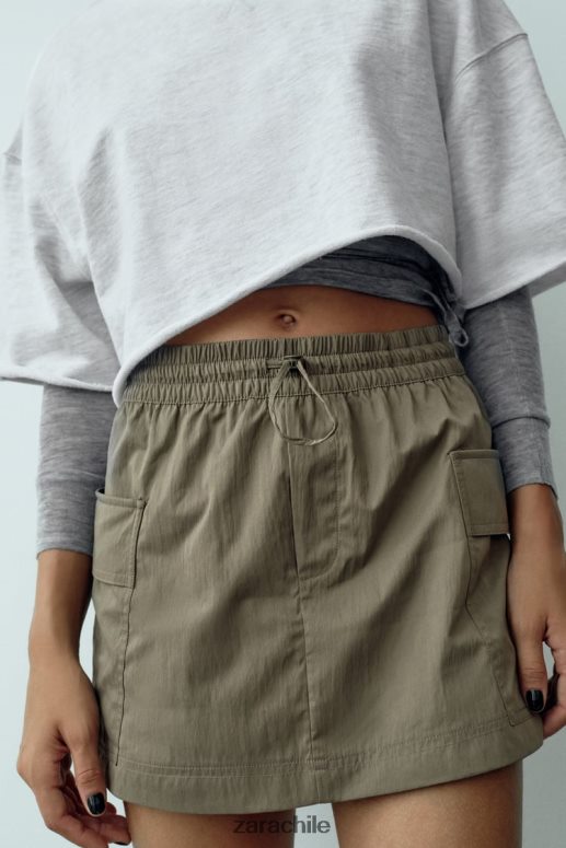 ropa cl Zara mujer falda pantalón de bolsillo caqui oscuro JJ06N4689
