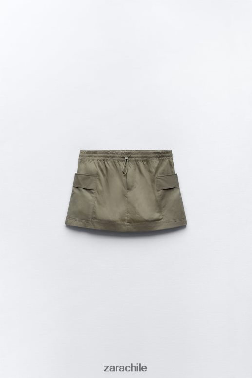 ropa cl Zara mujer falda pantalón de bolsillo caqui oscuro JJ06N4689