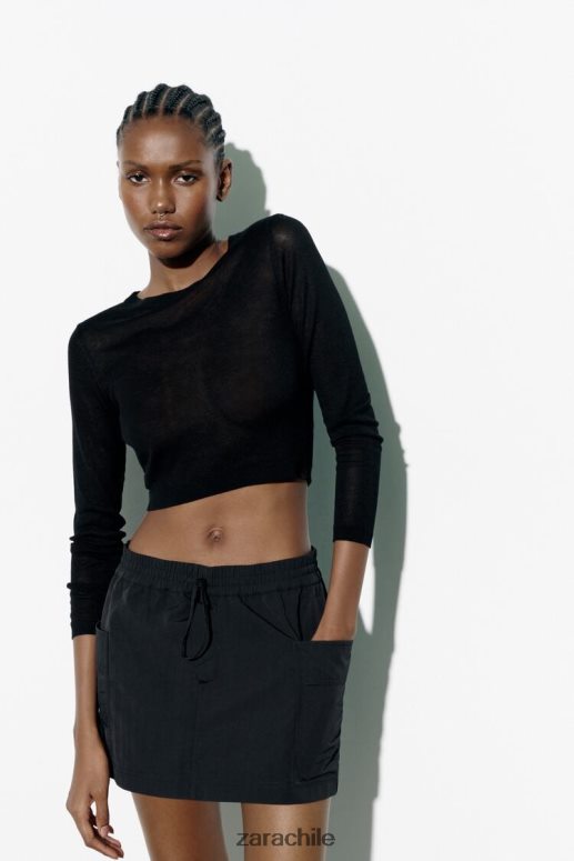 ropa cl Zara mujer falda pantalón de nailon negro JJ06N4557
