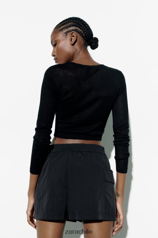 ropa cl Zara mujer falda pantalón de nailon negro JJ06N4557