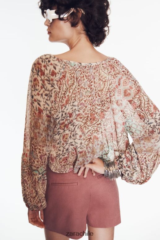 ropa cl Zara mujer falda-pantalón de talle alto en mezcla de lino Marsala JJ06N4696