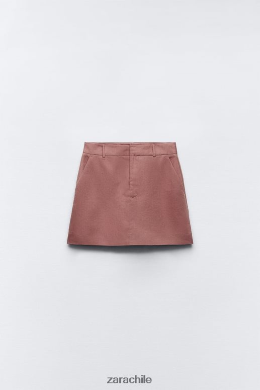 ropa cl Zara mujer falda-pantalón de talle alto en mezcla de lino Marsala JJ06N4696