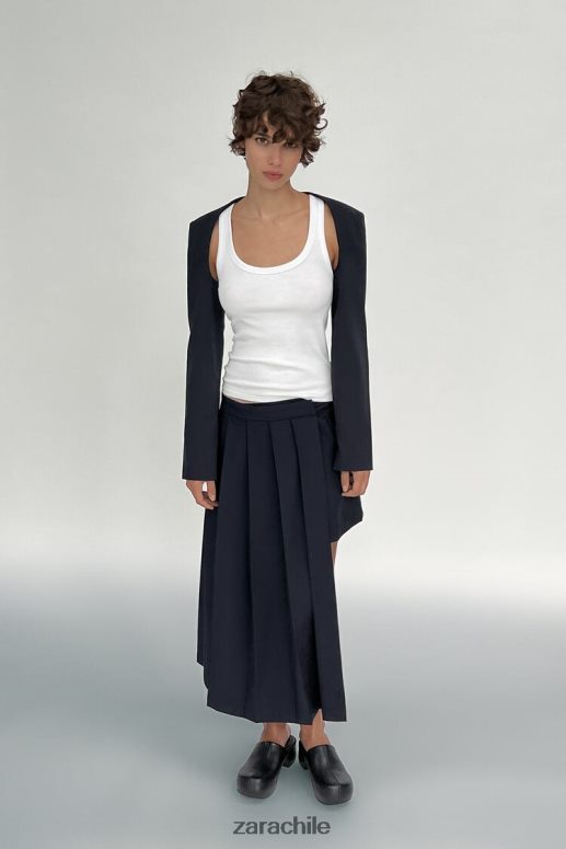 ropa cl Zara mujer falda plisada asimétrica azul marino oscuro JJ06N4724