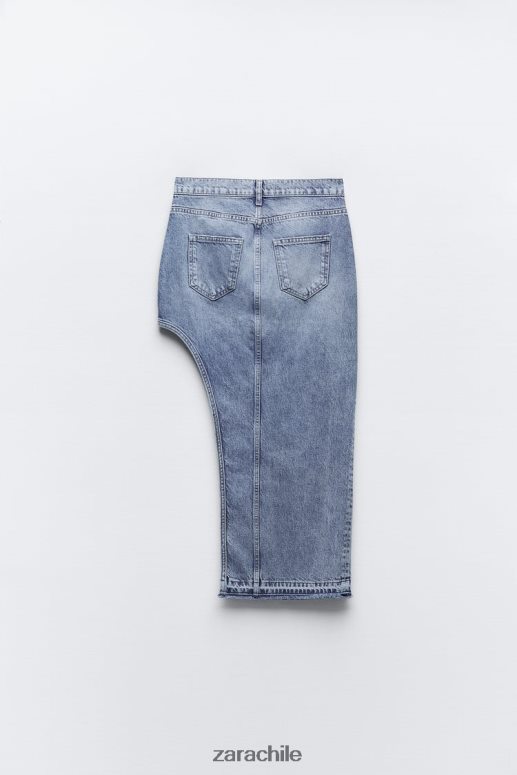 ropa cl Zara mujer falda vaquera con aberturas azul medio JJ06N4702