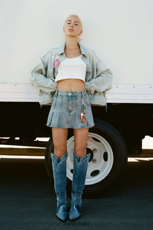 ropa cl Zara mujer falda vaquera plisada azul JJ06N4716