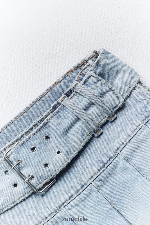 ropa cl Zara mujer falda vaquera plisada azul claro JJ06N4683