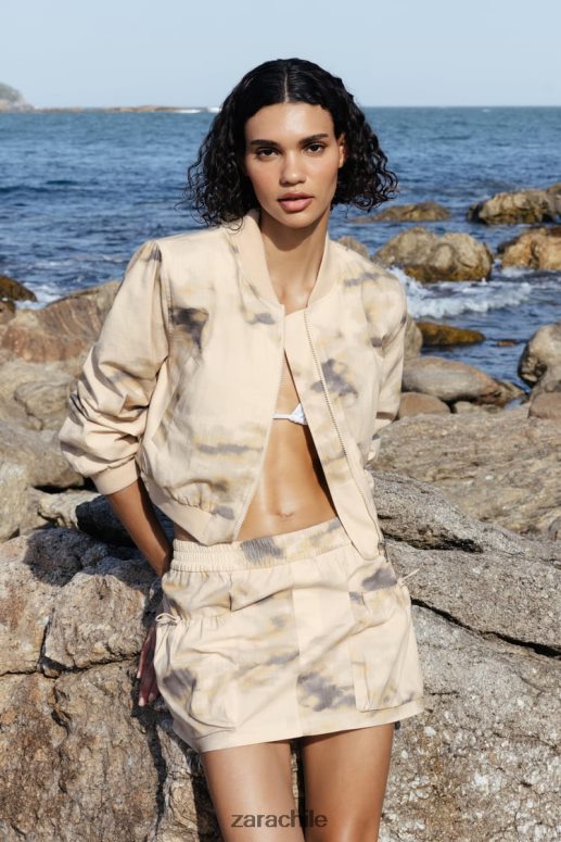 ropa cl Zara mujer minifalda cargo estampada beige JJ06N4663