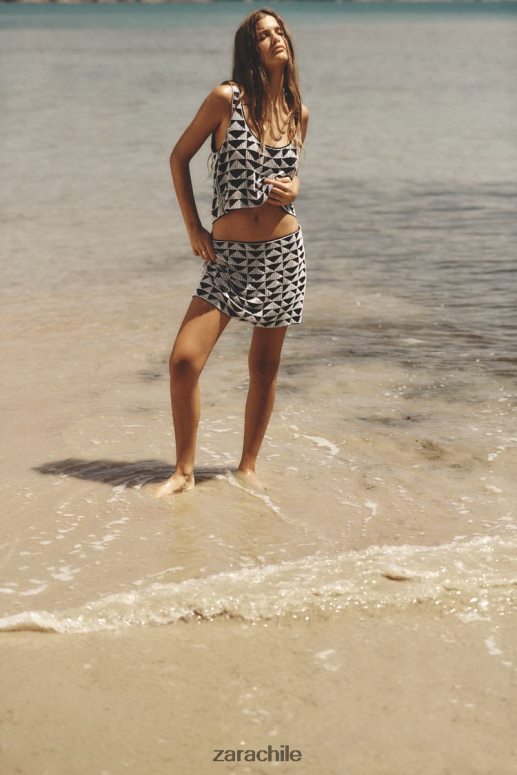 ropa cl Zara mujer minifalda con cuentas blanco negro JJ06N4712