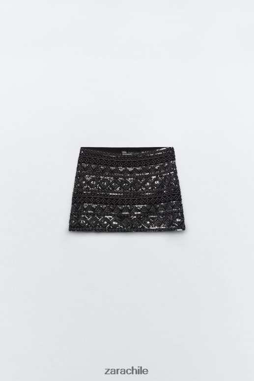 ropa cl Zara mujer minifalda de lentejuelas negro JJ06N4725