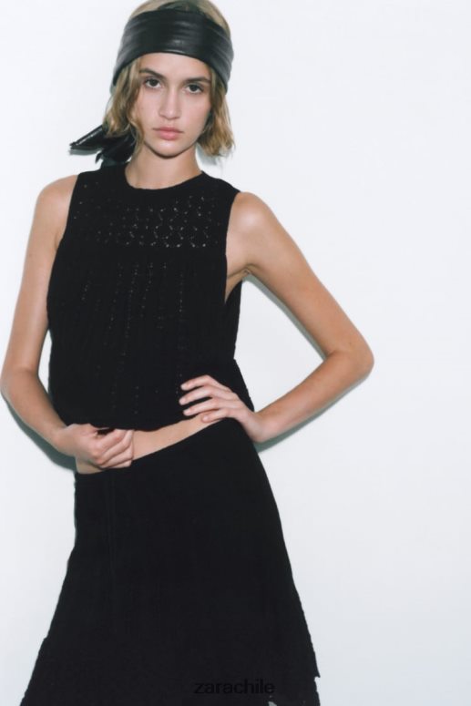 ropa cl Zara mujer minifalda de punto pointelle negro JJ06N4667