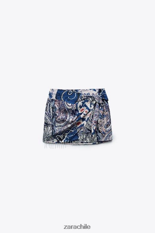 ropa cl Zara mujer minifalda estampada con flecos azul blanco JJ06N4714