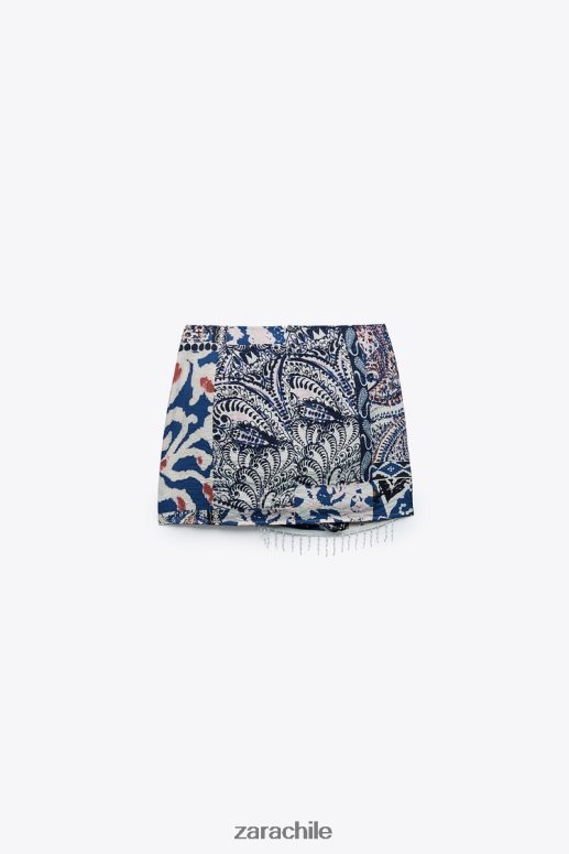 ropa cl Zara mujer minifalda estampada con flecos azul blanco JJ06N4714