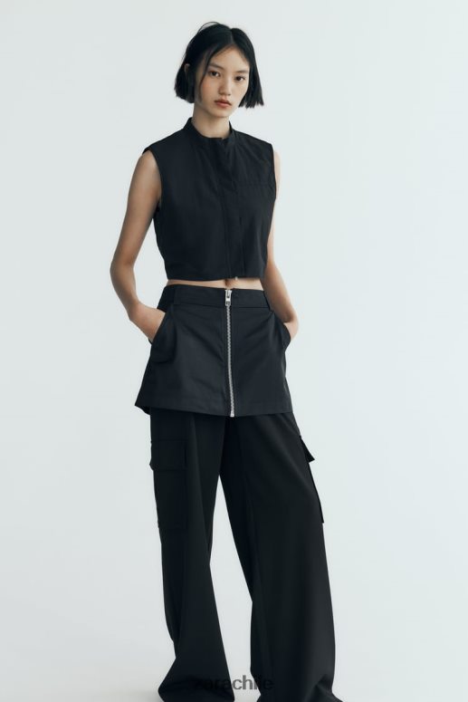 ropa cl Zara mujer falda pantalón de nailon negro JJ06N4495
