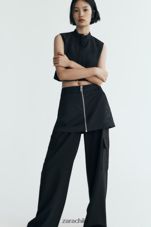 ropa cl Zara mujer falda pantalón de nailon negro JJ06N4495
