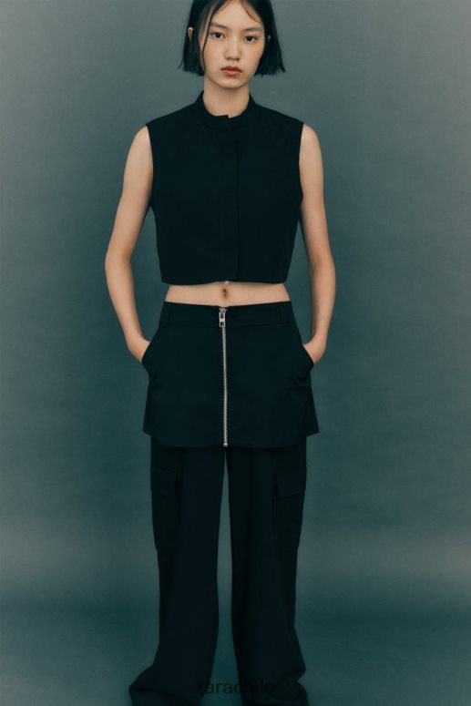 ropa cl Zara mujer falda pantalón de nailon negro JJ06N4495