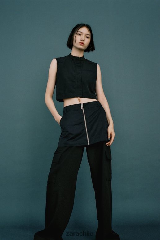 ropa cl Zara mujer falda pantalón de nailon negro JJ06N4495