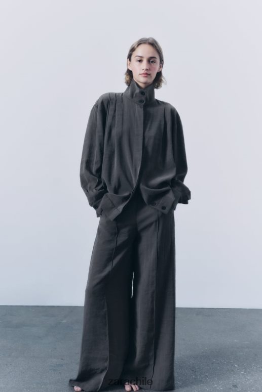 ropa cl Zara mujer pantalones anchos con pinzas gris JJ06N4832