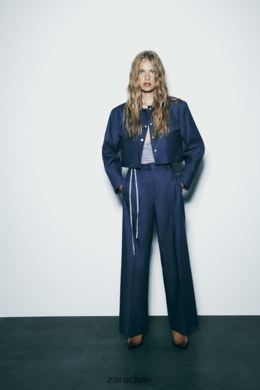 ropa cl Zara mujer pantalones anchos con pinzas índigo JJ06N4493