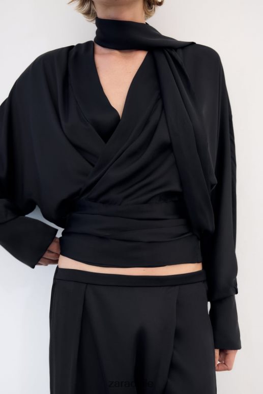 ropa cl Zara mujer pantalones anchos de satén negro JJ06N4834