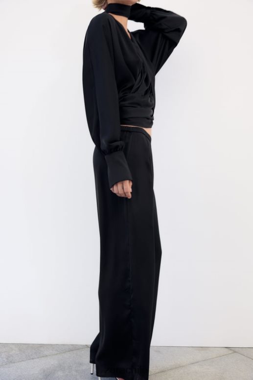 ropa cl Zara mujer pantalones anchos de satén negro JJ06N4834