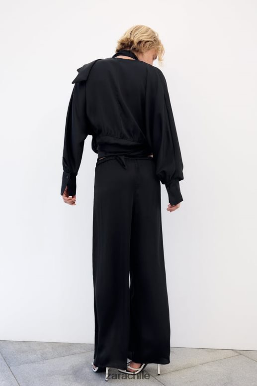 ropa cl Zara mujer pantalones anchos de satén negro JJ06N4834