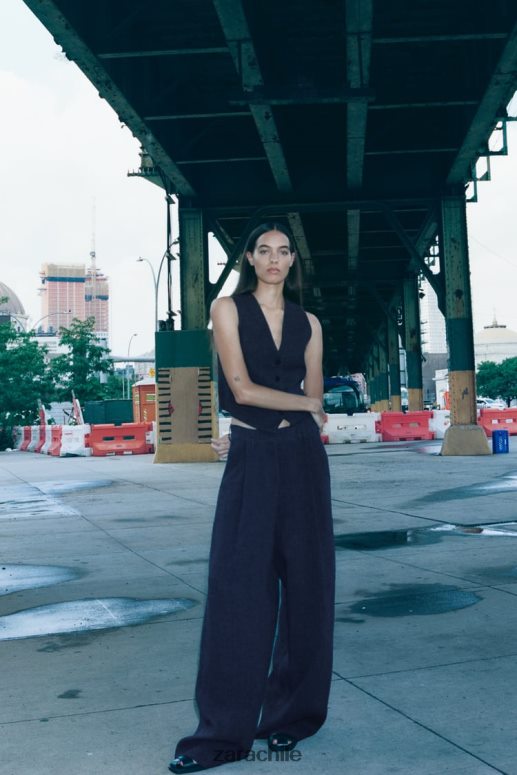 ropa cl Zara mujer pantalones anchos minimalistas de la colección zw índigo JJ06N4482