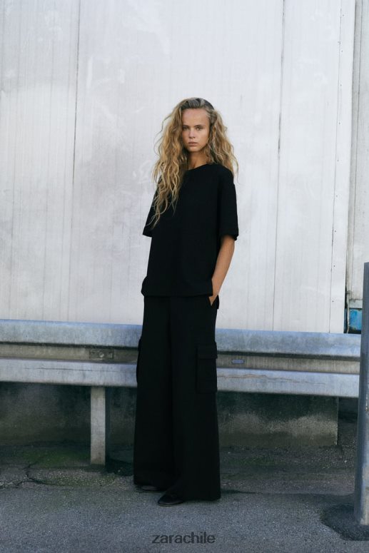 ropa cl Zara mujer pantalones cargo de felpa negro JJ06N4489