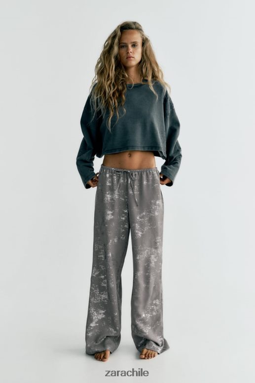 ropa cl Zara mujer pantalones metalizados estampados gris oscuro JJ06N4937