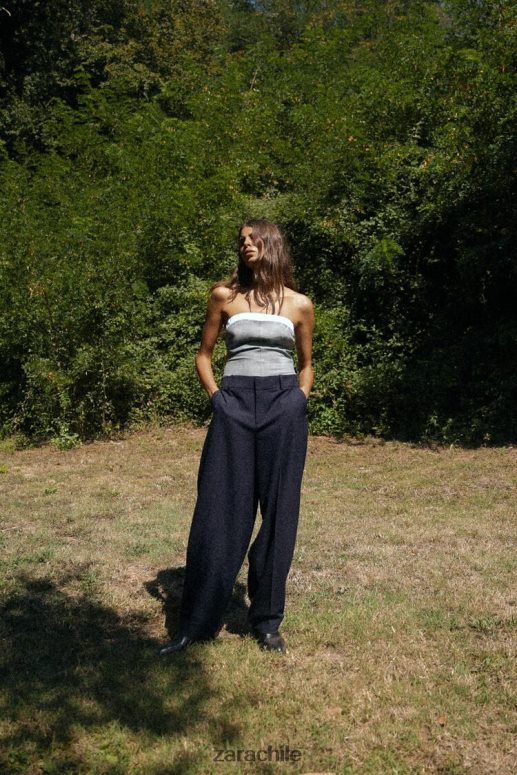 ropa cl Zara mujer pantalones rectos con puños vueltos Azul marino JJ06N4485