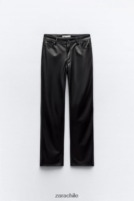 ropa cl Zara mujer pantalones rectos de talle alto y piel sintética negro JJ06N4498