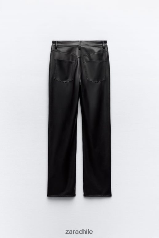 ropa cl Zara mujer pantalones rectos de talle alto y piel sintética negro JJ06N4498