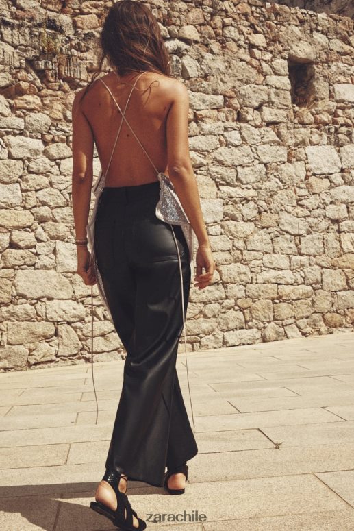 ropa cl Zara mujer pantalones rectos zw marine de piel sintética con talle alto negro JJ06N4491