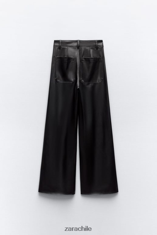 ropa cl Zara mujer pantalones rectos zw marine de piel sintética con talle alto negro JJ06N4491