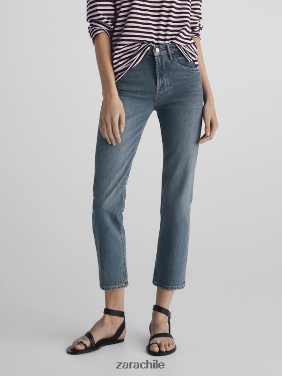 ropa cl Zara mujer jeans capri slim con cintura media aguamarina JJ06N4849