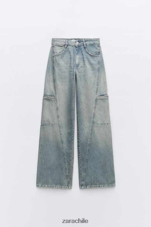 ropa cl Zara mujer jeans cargo trf de tiro medio azul JJ06N4505