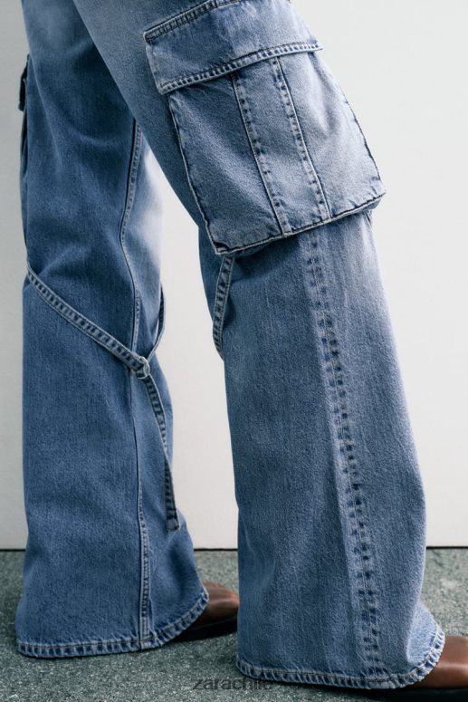 ropa cl Zara mujer jeans cargo trf de tiro medio azul JJ06N4511