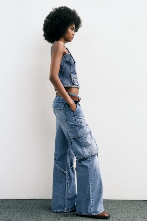 ropa cl Zara mujer jeans cargo trf de tiro medio azul JJ06N4511