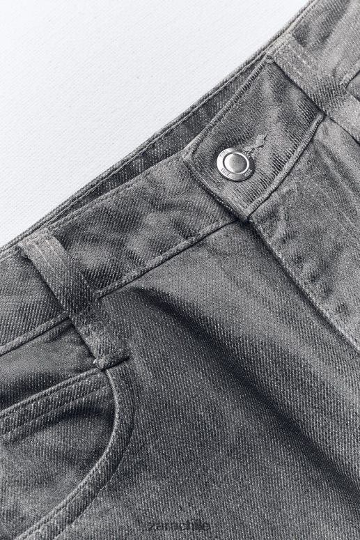 ropa cl Zara mujer jeans metalizados de talle alto y corte recto z1975 gris JJ06N4509