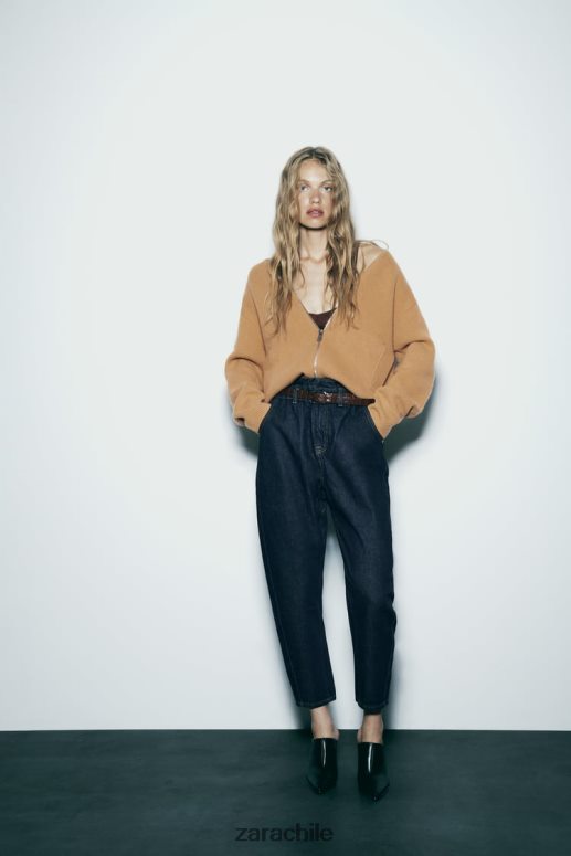 ropa cl Zara mujer jeans paperbag de talle alto y cinturón z1975 azul JJ06N4506