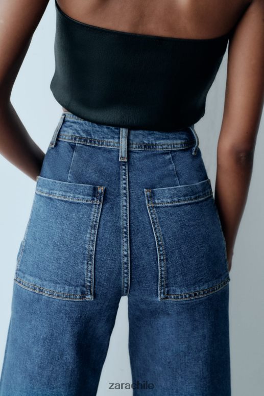ropa cl Zara mujer jeans rectos zw marine de talle alto azul JJ06N4512