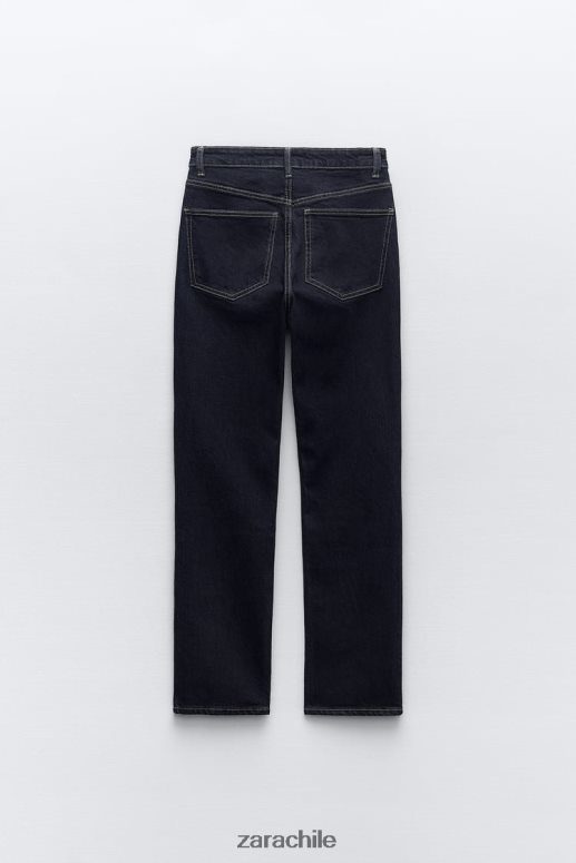 ropa cl Zara mujer jeans tipo tubo de talle alto trf índigo oscuro JJ06N4524
