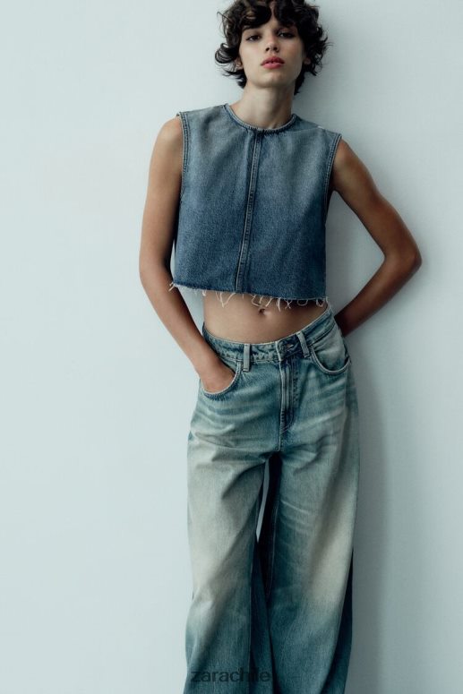 ropa cl Zara mujer jeans trf de talle bajo y pernera súper ancha azul JJ06N4503